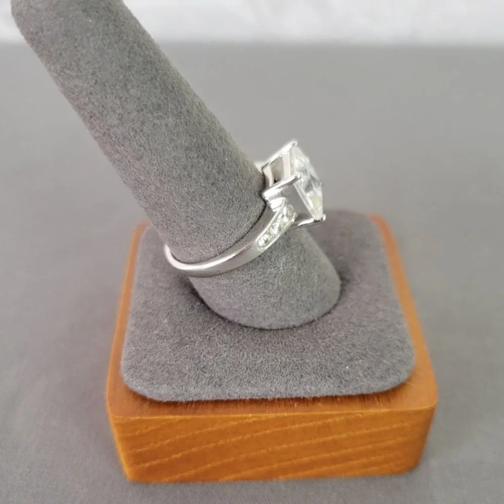 Sparkling Silver 4ct Princess Cut w/ Round Side Stones CZ Engagement Ring, Sz 9 - Picture 7 of 14